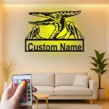 Décoration murale en métal personnalisée avec ptérodactyle et rétroéclairage LED - Cadeau dinosaure pour chambre d'enfants ou salle de jeux