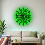 Personalisierte Spinnenweben-Metallschild | Personalisierte Gothic LED-Wandkunst | Gruseliges Halloween-Dekor Geschenk für Zuhause oder Geschäft