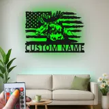 Custom Moose LED Metal Wall Art | Personalized Rustic Cabin Decor | Lighted American Flag Wildlife Sign | Hunter Gift