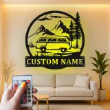 Cartel de metal LED con camper van personalizado, regalo para amantes de la aventura y decoración rústica