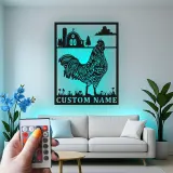Décoration murale en métal personnalisée avec lumière LED de poulet fermier