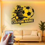 Insegna Nome Personalizzata per Calcio | Arte Murale in Metallo LED | Decorazione Sportiva Personalizzata per Camera dei Bambini | Regalo per Giocatore di Calcio