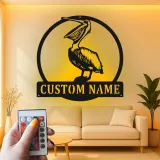Custom Pelican Led Light Metal Wall Art Personalized Beach House Gift Coastal Decor for Living Room 1