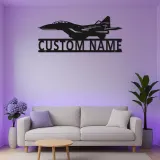 Arte in metallo LED a forma di jet da combattimento | Insegna con nome personalizzata per aerei | Decorazione aviazione personalizzata per piloti | Regalo per Man Cave militare