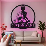 Personalisierte LED-beleuchtete Buddha-Meditation mit Sonnenblume – Geschenk für Yoga-Liebhaber, Zen-Garten oder Meditationsraum-Dekor
