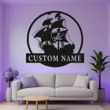Personalized Pirate Ship LED Sign | Custom Metal Wall Art | Nautical Home Decor for Man Cave | Gift for Sailor
