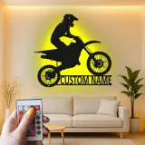 Custom Motocross Rider Led Light Metal Wall Art Personalized Gift for Dirt Bike Enthusiasts Garage or Man Cave Decor 5