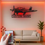 Décoration murale en métal personnalisée avec lumière LED d'avion - Cadeau d'aviation pour pilotes, décoration de hangar ou de bureau