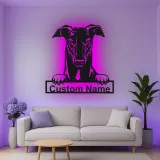 Insegna in metallo LED personalizzata per amanti dei cani con Greyhound - Regalo per la sala da pranzo