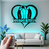 Arte Murale in Metallo Personalizzata con Pinguino e LED | Regalo di Anniversario per Coppia | Insegna Silhouette a Cuore per Amanti dei Pinguini