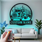 Custom Logging Truck Metal Sign | Personalized LED Wall Art for Truckers | Rustic Cabin & Garage Decor | Gift for Loggers