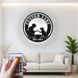 Cartel de metal personalizado con silueta de perro y dueño y luz LED, regalo para amantes de mascotas, decoración para salón