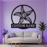 Personalized Starfish LED Metal Sign | Ornate Coastal Wall Art | Custom Nautical Decor for Beach House & Salon