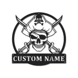 Insegna LED Teschio Pirata | Arte Murale con Nome Personalizzato | Decorazione Nautica per Man Cave | Regalo Personalizzato per Lui