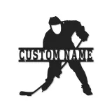 Insegna in Metallo Personalizzata per Giocatore di Hockey | Arte Murale LED Personalizzata | Decorazione per Hockey su Ghiaccio per Sala Giochi | Regalo per Fan