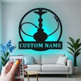 Insegna LED per Hookah Personalizzata | Decorazione per Lounge Shisha | Insegna in Metallo con Targhetta | Accento per Bar e Man Cave