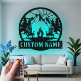 Cartel de metal LED personalizado de fogata de montaña regalo para amantes del aire libre decoración de cabaña o patio