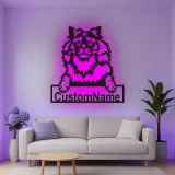 Cartel de metal LED de gato persa personalizado, regalo para amantes de mascotas, decoración para sala de estar