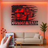 Insegna in Metallo Personalizzata per Vigile del Fuoco | Arte Murale LED Camion dei Pompieri | Regalo Personalizzato per Pompiere | Decorazione Patriottica per Stazione dei Pompieri