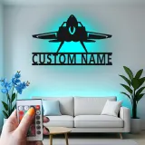 Personalized Fighter Jet Metal Sign | LED Backlit Wall Art | Custom Pilot Name Decor for Man Cave | Aviation Gift