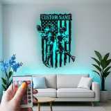 Cartel de Fútbol Personalizado | Arte Mural LED para Sala de Juegos | Regalo para Jugador de Fútbol | Decoración Deportiva con Bandera Americana