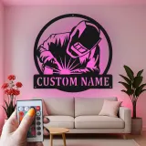 Décoration murale en métal LED personnalisée pour soudeurs - Cadeau pour la décoration de garage ou d'atelier 1