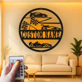 Panneau Métal de Voiture de Course Personnalisé | Art Murale LED avec Nom pour Garage | Décor de Formule 1 & Voiture de Sport | Cadeau pour Pilote