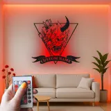Décoration murale en métal personnalisée Masque Oni avec rétroéclairage LED Cadeau unique pour les amateurs d'art japonais Décoration intérieure avec nom personnalisé
