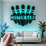 Insegna in metallo LED personalizzata con birilli da bowling - Regalo per appassionati di bowling e decorazione per sala giochi 2