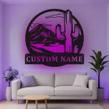 Custom Desert Cactus Led Light Metal Wall Art Personalized Southwest Gift Living Room or Patio Decor