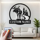 Panneau en métal personnalisé avec élan et lumières LED | Art mural personnalisé pour cabane | Décoration rustique de forêt et de faune | Cadeau pour chalet de chasseur