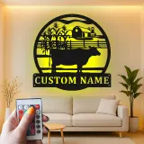 Cartel de metal LED personalizado con escena de granja y vaca, regalo rústico para agricultores, decoración de granero
