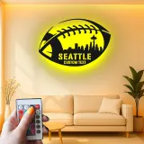 Décoration murale en métal LED de la skyline de Seattle pour football | Panneau personnalisé pour salle de jeux | Cadeau sportif personnalisé pour fan de la ville