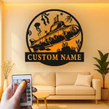 Personalisierter U-Boot LED Metall-Schild | Nautische Wandkunst | Vintage Ozean-Dekor für Marine-Veteranen oder Meeresliebhaber