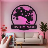 Insegna gamer personalizzata | Insegna LED in metallo personalizzata | Decorazione per sala giochi per ragazzi e uomini | Targa luminosa con controller e nome