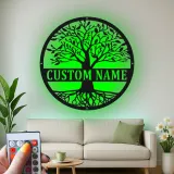Art Mural LED Arbre de Vie | Panneau de Nom de Famille Personnalisé | Décor Métal Personnalisé pour Entrée | Cadeau de Crémaillère pour Couples