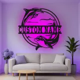 Cartel de metal personalizado con delfín y luz LED, regalo para amantes del océano, decoración para dormitorio o salón
