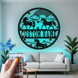 Custom Unicorn and Rainbow Led Light Metal Wall Art Personalized Gift for Kids Nursery Room Decor