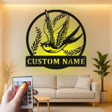 Custom Swallow Bird Led Light Metal Wall Art Personalized Gift for Nature Lovers Bedroom or Living Room Decor
