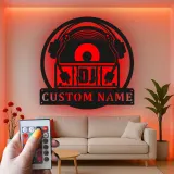 Cartel de metal personalizado con luz LED de tornamesa regalo personalizado para amantes de la música decoración de estudio o man cave