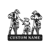 Personalisierte Familien-Motocross-Wandkunst aus Metall mit LED-Licht – Geschenk für Biker, Garage oder Man-Cave-Deko