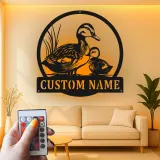 Custom Duck Family Led Light Metal Wall Art Personalized Nature Lover Gift Living Room Wildlife Decor