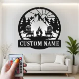 Cartel de metal LED personalizado de fogata de montaña regalo para amantes del aire libre decoración de cabaña o patio