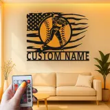 Insegna in metallo personalizzata per giocatore di softball con luce LED regalo per atleti decorazione per stanza sportiva 1