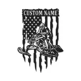 Custom Snowmobile Metal Sign | Personalized American Flag LED Wall Art | Winter Sports Decor Gift for Him | Garage & Man Cave Sign