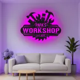 Personalisierte Papa's Werkstatt LED-Licht Metall-Wandkunst für den Handwerker
