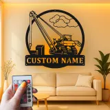 Personalisierte LED-Metall-Wandkunst mit Bagger – Geschenk für Bauprofis, Garage oder Werkstatt