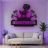 Cartel de metal LED de dinosaurio personalizado para regalo de habitación infantil, decoración de guardería con diseño de T-Rex