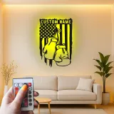 Personalisierte LED-beleuchtete Metall-Wandkunst mit Boxhandschuhen – Geschenk für Boxer, Fitnessstudio oder Männerhöhle