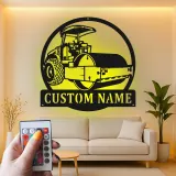 Cartel de metal LED de rodillo de carretera | Decoración mural de vehículo de construcción personalizada | Regalo personalizado para operadores de garaje